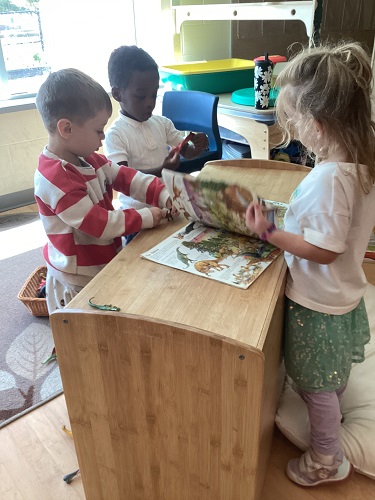 Preschool children looking at picture books